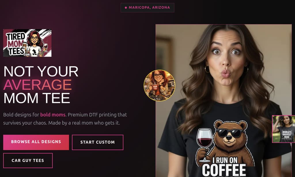 Tired Mom Tees website preview
